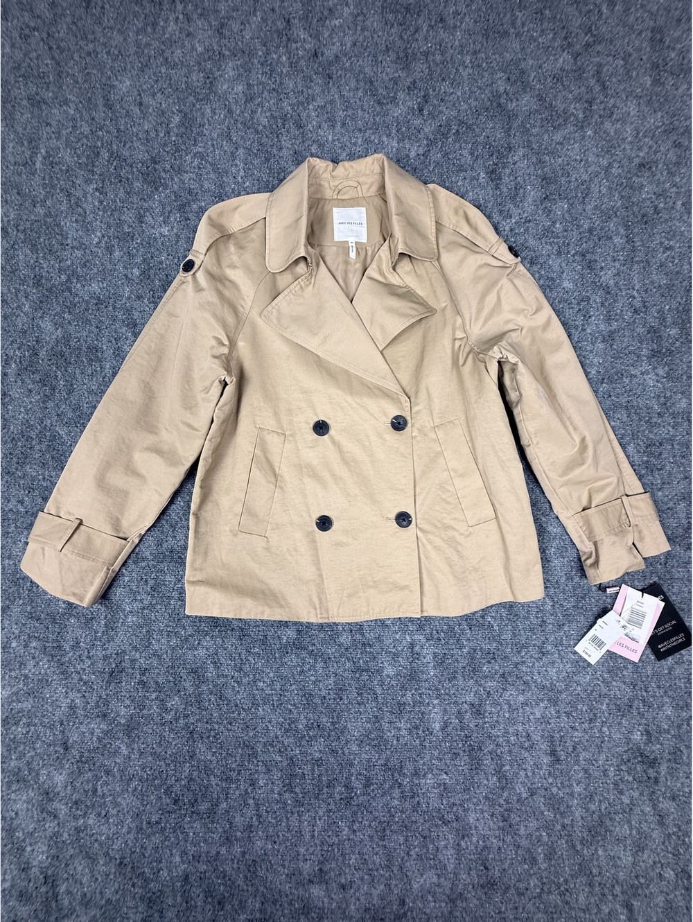 Avec Les Filles Khaki Double-Breasted Pea Coat Jacket Size M